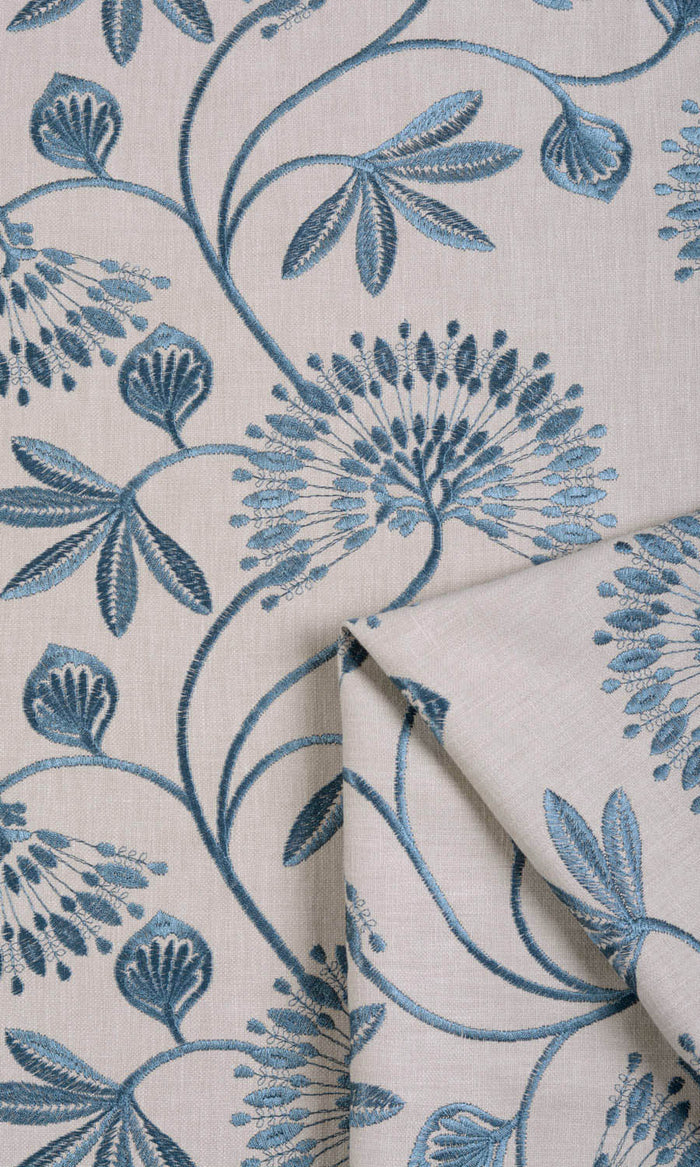 Vine Embroidered Curtains / Drapes / Window Drapery Panels (Pale Beige/ Ocean Blue)