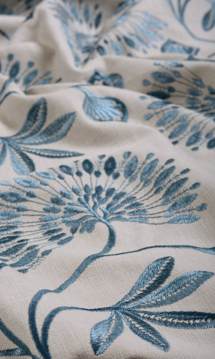 Vine Embroidered Any Size Style Curtains (Pale Beige/ Ocean Blue)