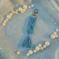 Hand Knotted Macrame Bag Charm Keychain in Teal