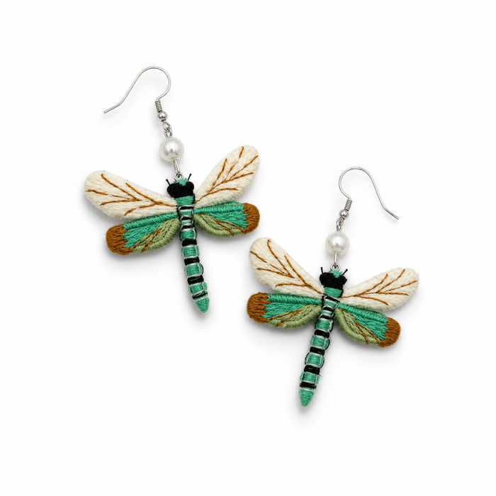 Handwoven Dragonfly Dangle Earrings | Artisan Boho Cotton Earrings