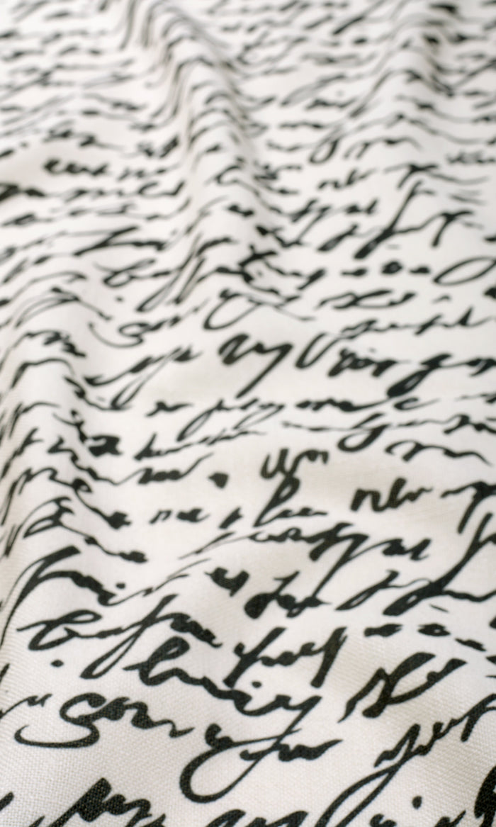 Script Print Drapes (Paper White/ Ink Black) Extra Long Short Wide