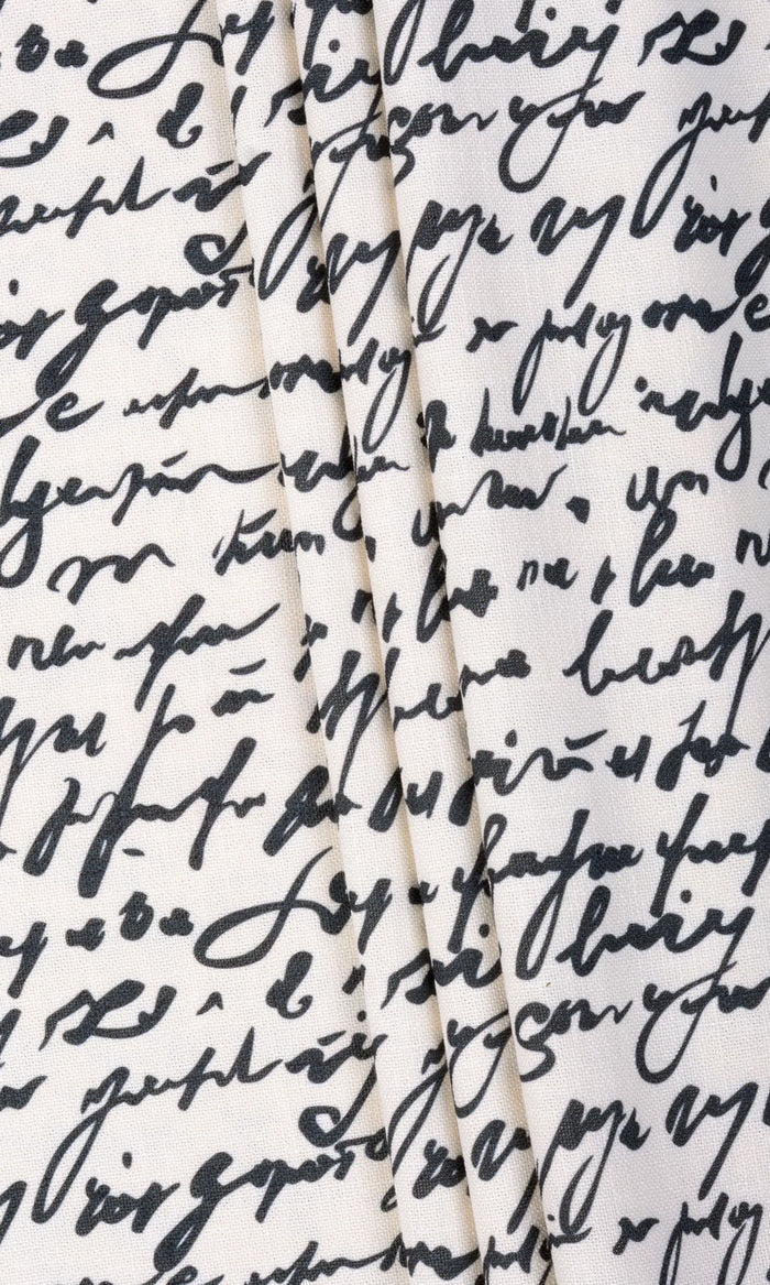 Script Print Made-to-Measure Curtains (Paper White/ Ink Black)
