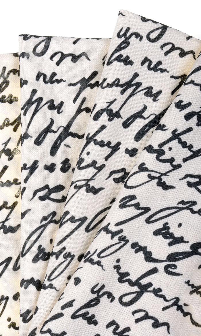 Script Print Any Size Style Curtains (Paper White/ Ink Black)