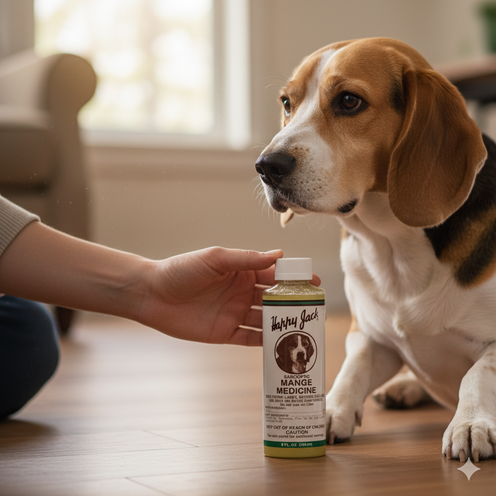 Happy Jack Sarcoptic Mange 8oz Dog Medicine 28% Sulfur Hot Spots Eczema Relief