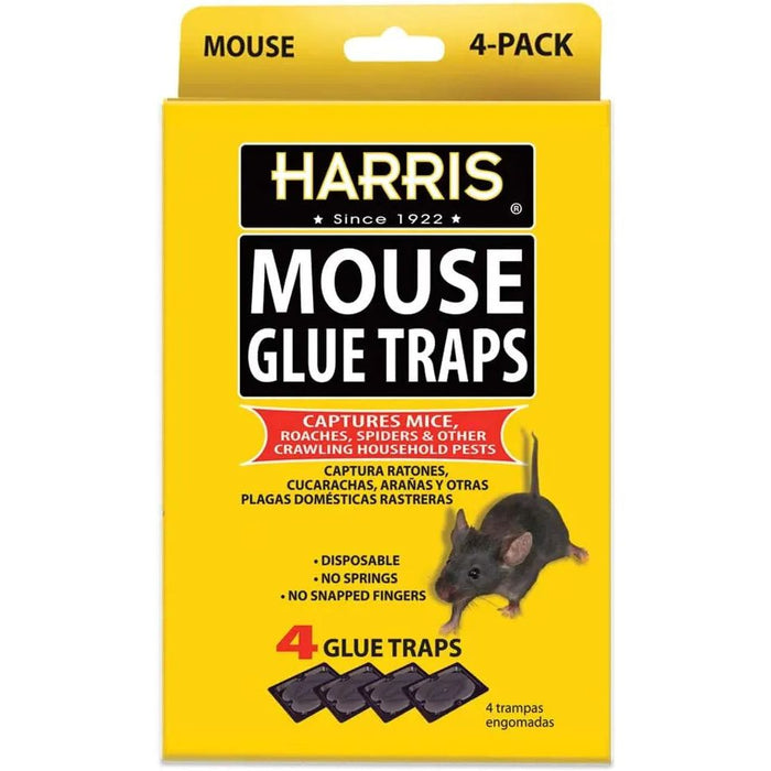Harris Pre-Baited Mouse Glue Traps, Fully Disposable 4-Pack Harris