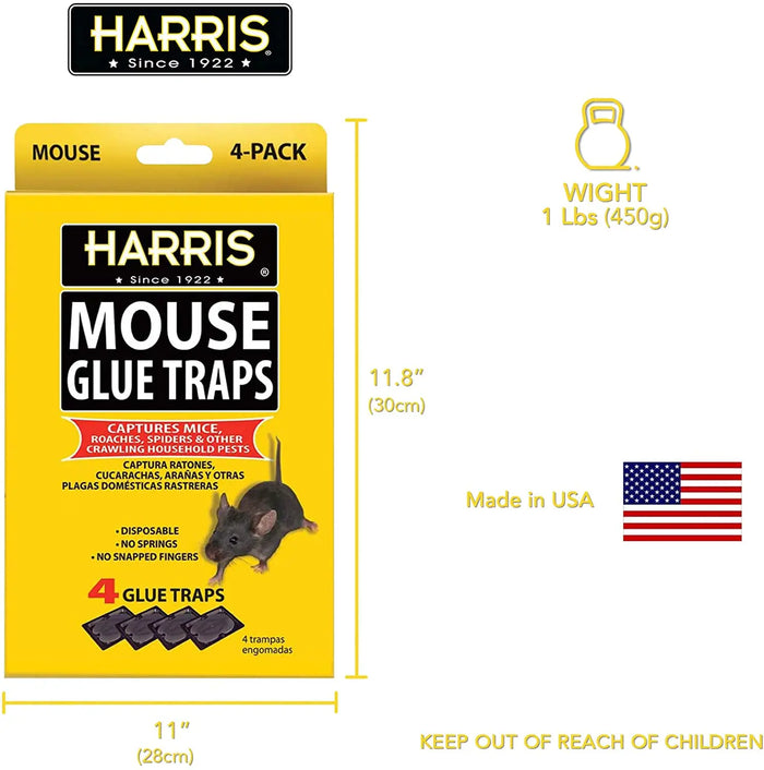 Harris Pre-Baited Mouse Glue Traps, Fully Disposable 4-Pack Harris