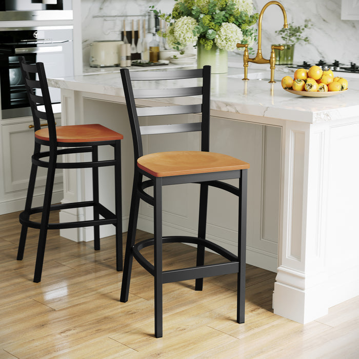 Black Ladder Stool-Nat Seat