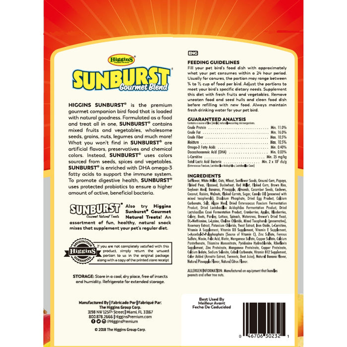 Higgins Sunburst Gourmet Blend Conure Bird Food 3lbs.
