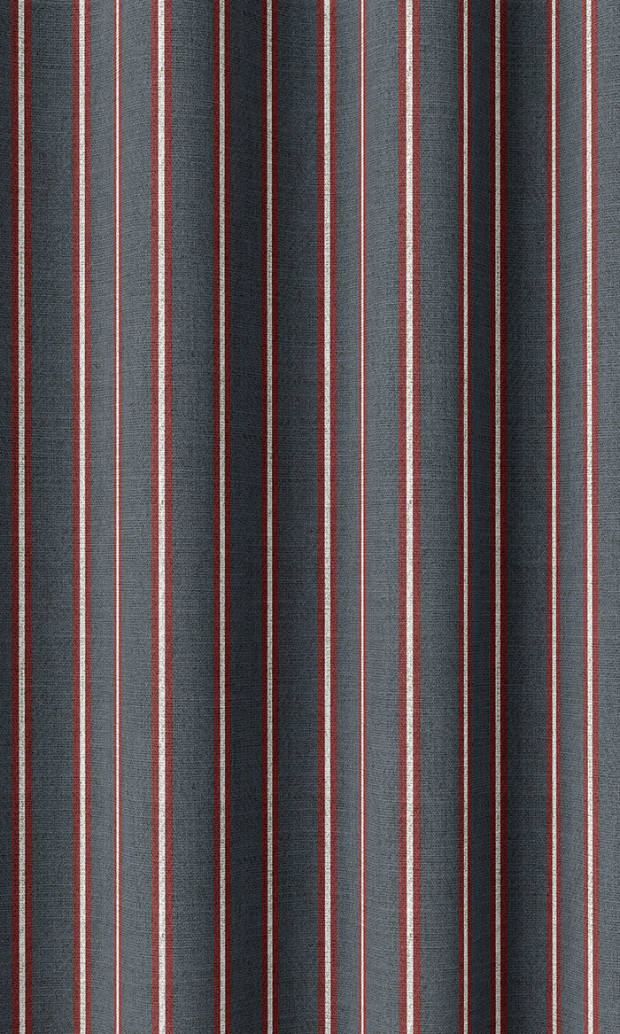 Striped Print Curtains (Slate Grey/ Red)
