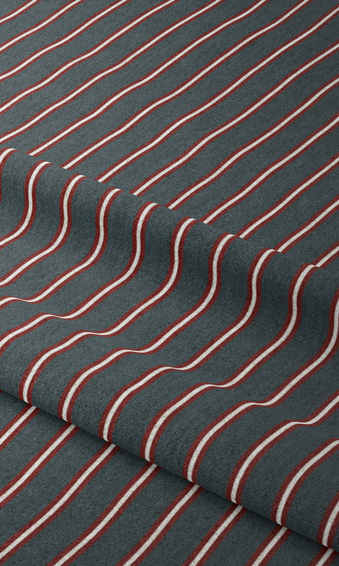 Striped Print Pinch Pleat, Rod Pocket, Eyelet Curtains (Slate Grey/ Red)