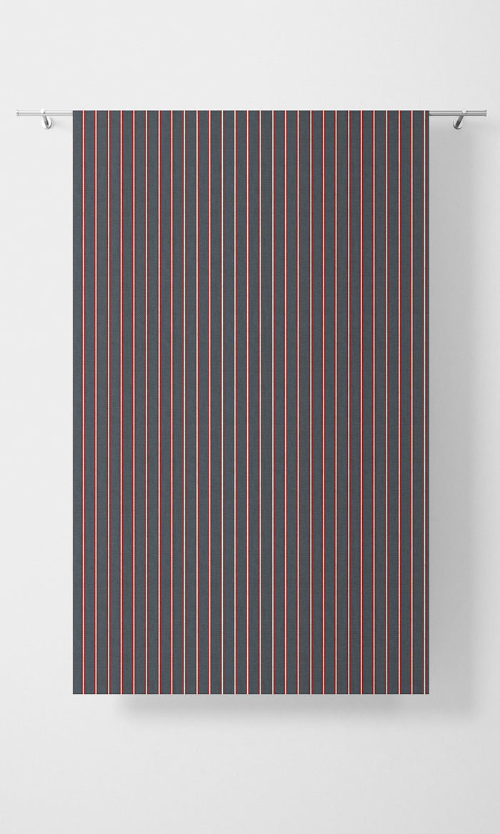 Striped Print Curtains (Slate Grey/ Red) Extra Long Short Wide