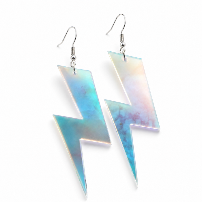 Holographic Lightning Bolt Earrings | Iridescent Statement Dangle Earrings