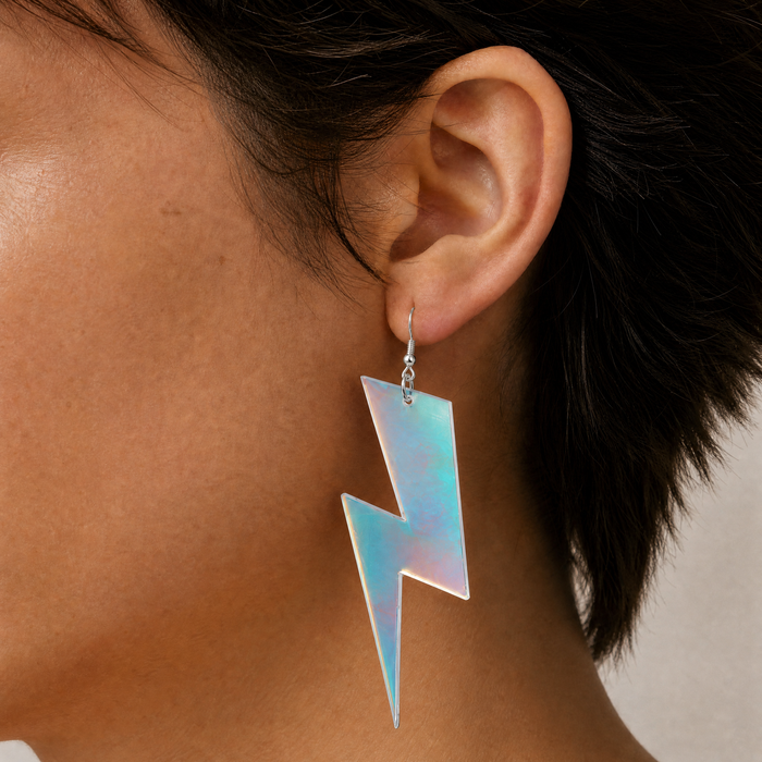 Holographic Lightning Bolt Earrings | Iridescent Statement Dangle Earrings