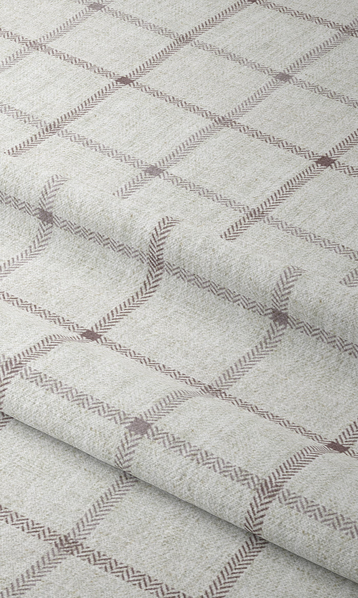 Check Patterned Pinch Pleat, Rod Pocket, Eyelet Curtains (Oatmeal White)
