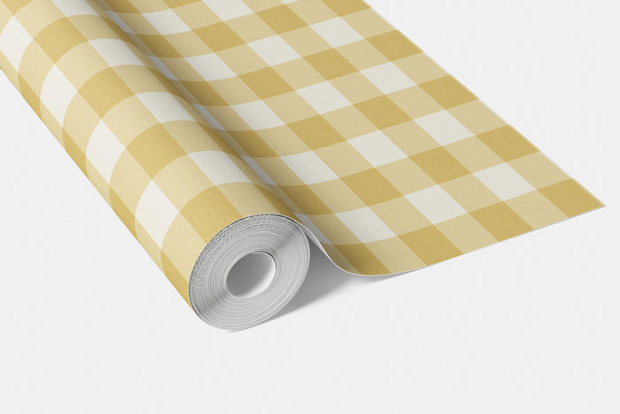 Geometric Gingham Checkered Living Room Wallpaper (Naples Yellow)
