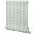 Botanical/ Floral Block Print Traditional Wallpaper (Sage Gray-Blue)