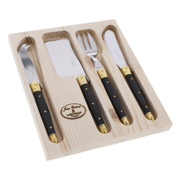 Jean Dubost Mini 4 Piece Cheese Set in Black and Brass