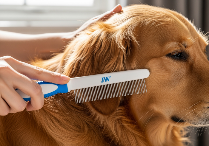 Jw Grip Soft Flea Pet Comb, Grey/yellow Plastic Grip Handle Easy to Use