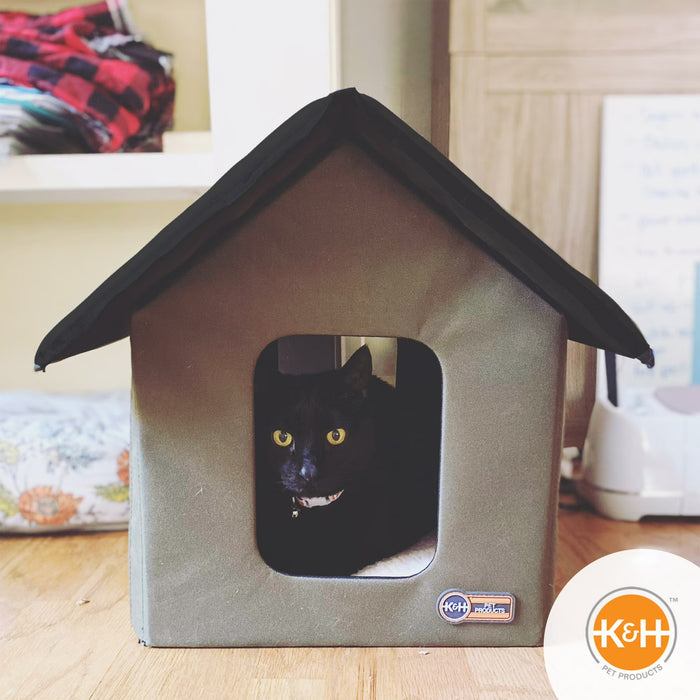 K&H Outdoor Kitty House Cat Shelter Unheated Olive/Black