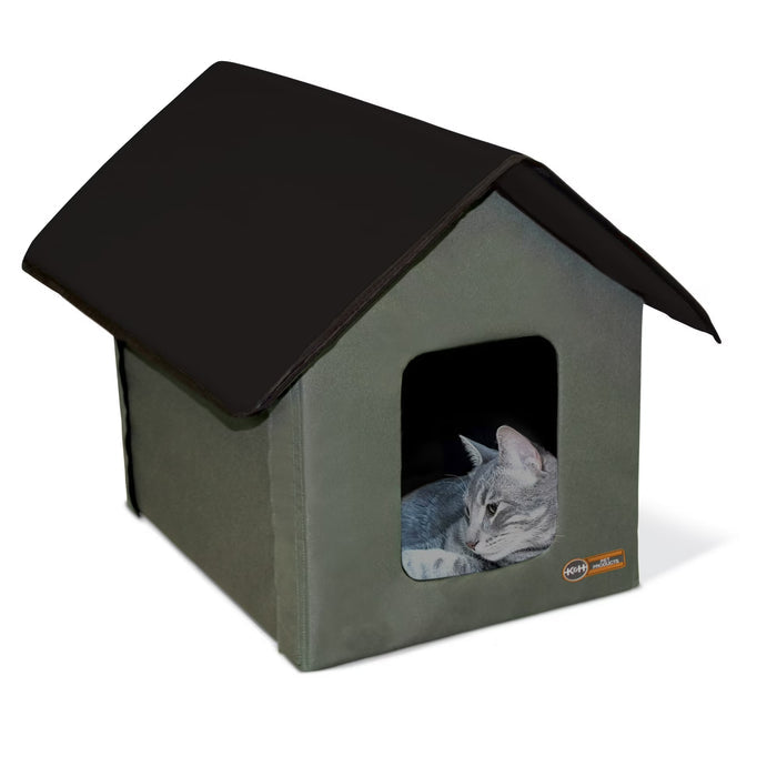 K&H Outdoor Kitty House Cat Shelter Unheated Olive/Black