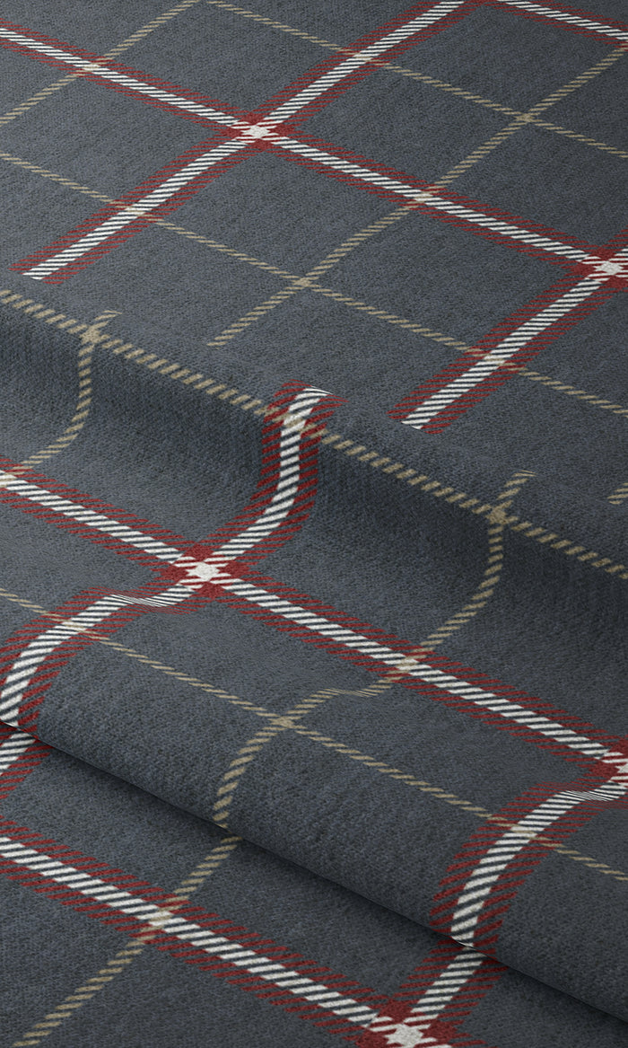 Geometric Patterned Pinch Pleat, Rod Pocket, Eyelet Curtains (Slate Grey/ Red)