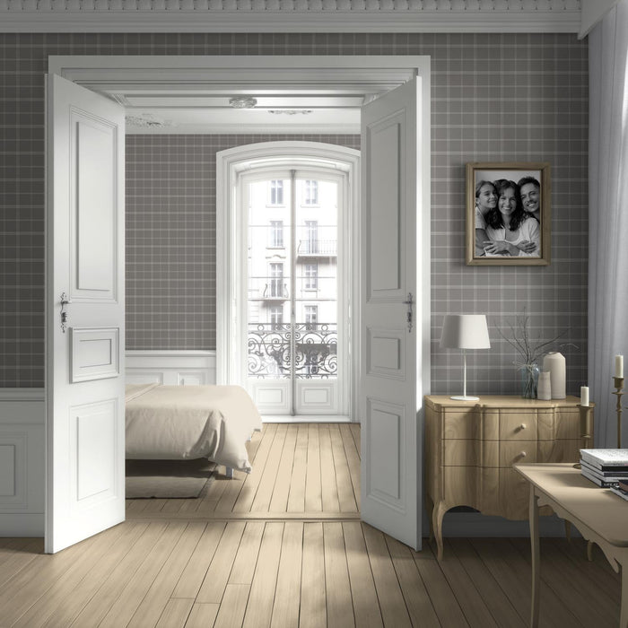 Neutral Geometric Plaid Checkered Living Room Wallpaper (Silver Gray)