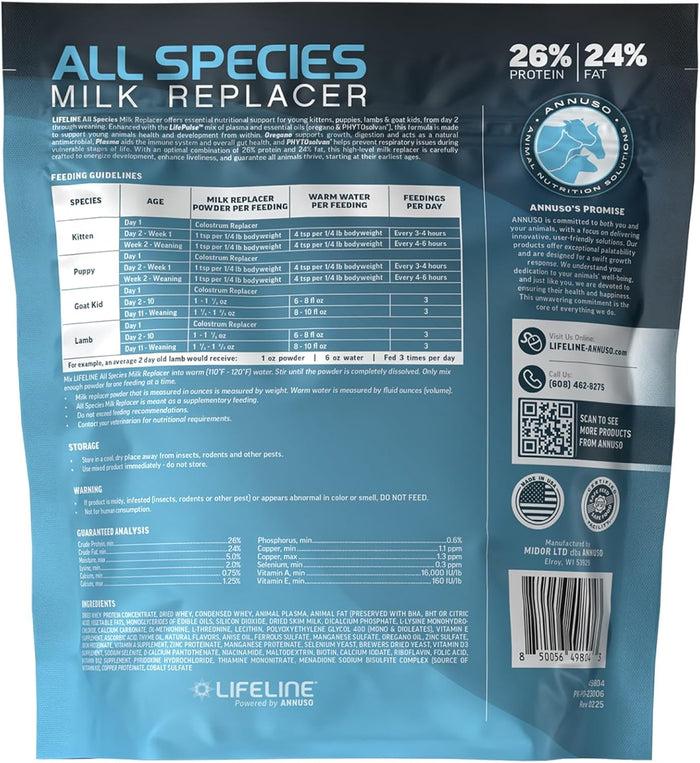 Lifeline All Species 4 Lb Milk Replacer 26% Protein Kittens Puppies Lambs