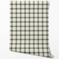 Geometric Plaid Checkered Traditional Wallpaper (Teal Green/ Beige/ Off-White)