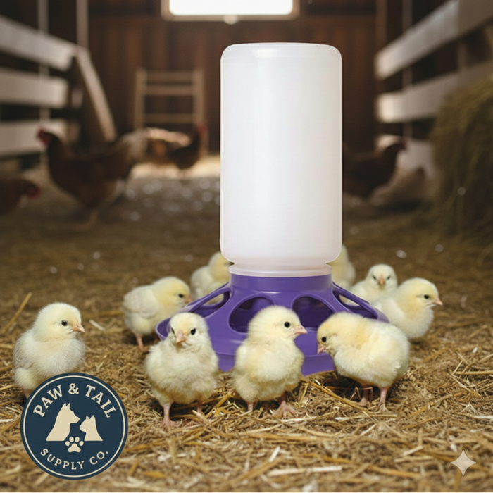 Little Giant 1 Qt Plastic Chick Feeder Jar & Base Set Purple Baby Poultry