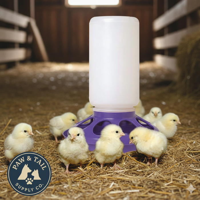 Little Giant 1 Qt Plastic Chick Feeder Jar & Base Set Purple Baby Poultry
