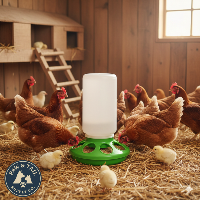 Little Giant 1 Quart Plastic Chick Feeder Jar & Base Set Green Baby Poultry