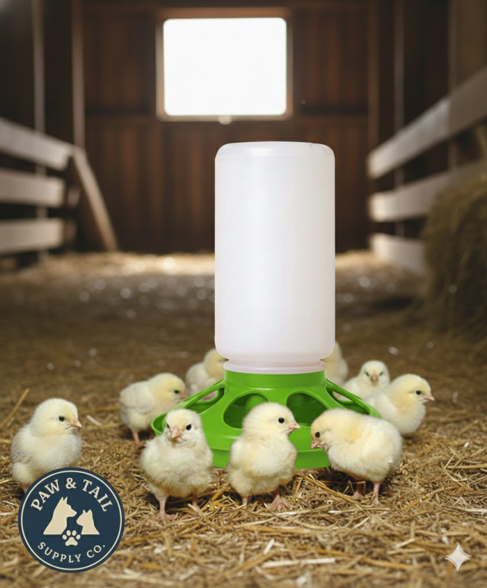 Little Giant 1 Quart Plastic Chick Feeder Jar & Base Set Green Baby Poultry
