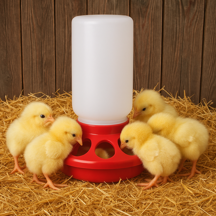 Little Giant 1 Quart Plastic Chick Feeder Jar & Base Set Red Baby Poultry