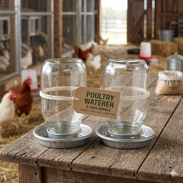 Little Giant Glass Mason Jar Baby Chick Waterer 1 Quart Gravity Feed Poultry Waterer 2-Pack