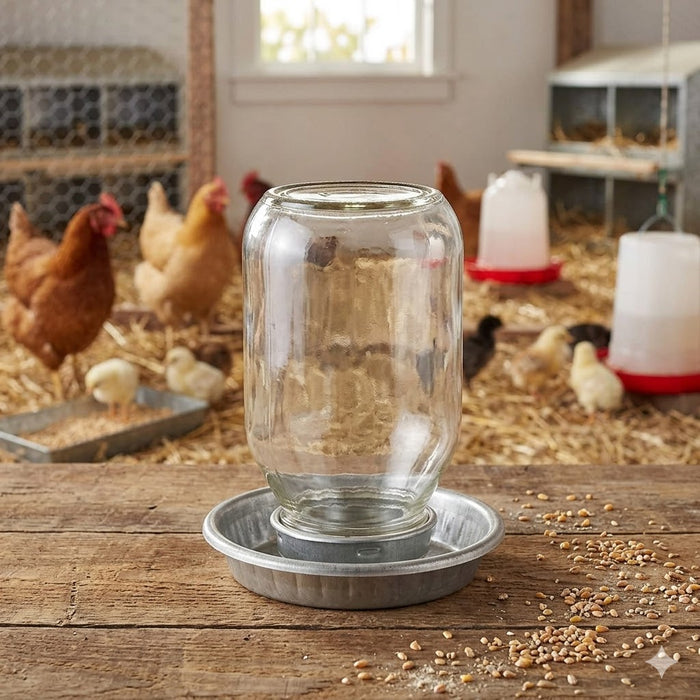 Little Giant Glass Mason Jar Baby Chick Waterer 1 Quart Gravity Feed Poultry Waterer 2-Pack