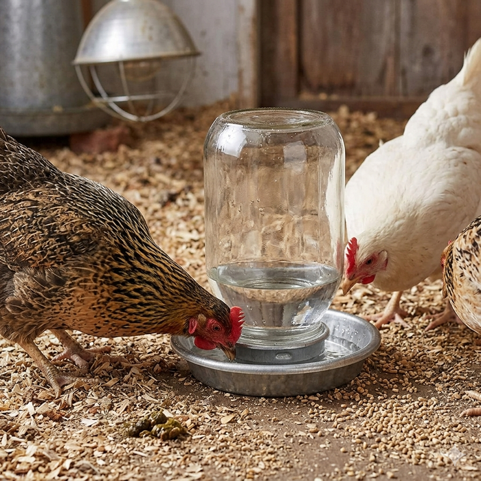 Little Giant Glass Mason Jar Baby Chick Waterer 1 Quart Gravity Feed Poultry Waterer 2-Pack