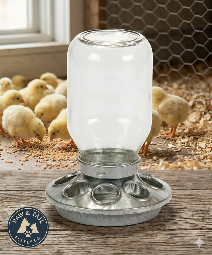 Little Giant Mason Jar Baby Chick Feeder 1 Quart Poultry Galvanized Steel Base