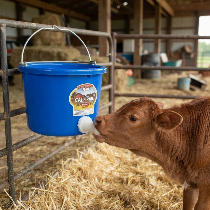 Little Giant Plastic Calf Nursing Pail with Rubber Nipple Livestock 8 Quart