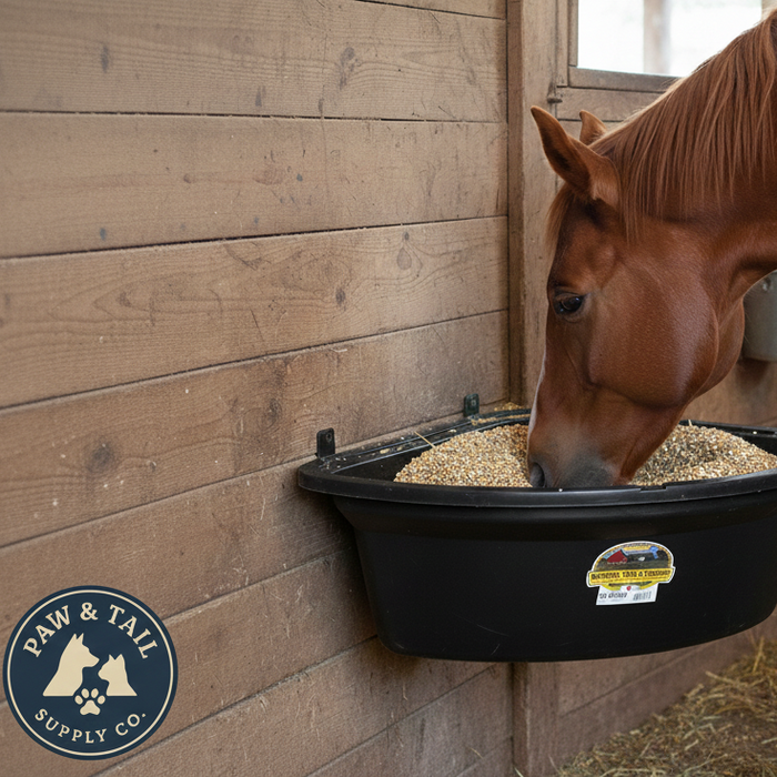 Little Giant Plastic Corner Feeder 26 Quart Space-Saving Livestock Feed, Black