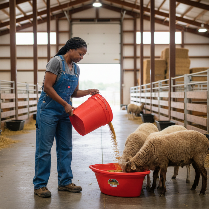 Little Giant Plastic Corner Feeder 26 Quart Space-Saving Livestock Feed, Green