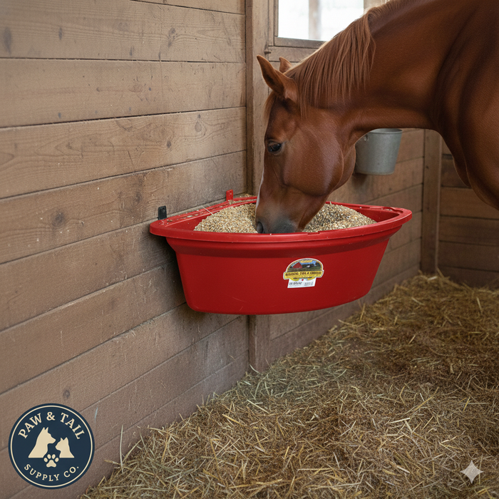 Little Giant Plastic Corner Feeder 26 Quart Space-Saving Livestock Feed, Red