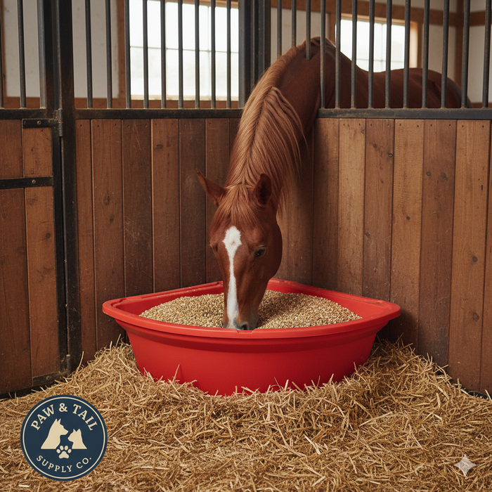 Little Giant Plastic Corner Feeder 26 Quart Space-Saving Livestock Feed, Red