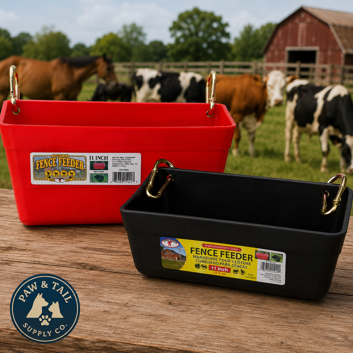 Little Giant Plastic Livestock Fence Feeder 11" With Hanging Clips, Assorted Colors
