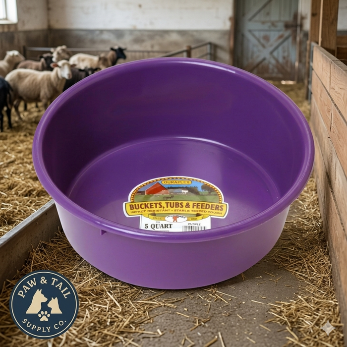 Little Giant Plastic Utility Pan 5 Quart Livestock Feeding Bucket Durable DuraFlex Purple
