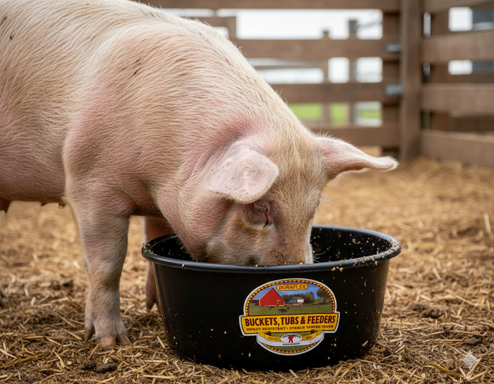 Little Giant Plastic Utility Pan Livestock Feeding Bucket 5 Quart, Black