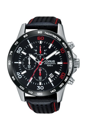 Lorus Black sunray dial leather strap watch for man RM303DX9
