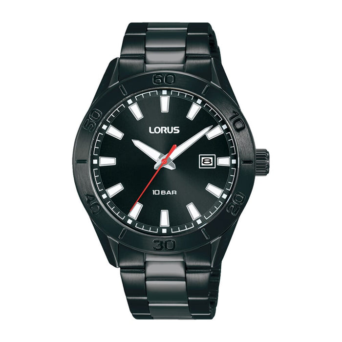 Lorus Black sunray dial stainless steel watch for men RH971PX9