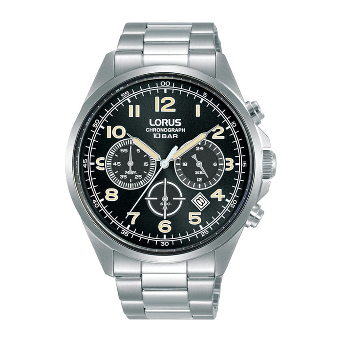 Lorus Black sunray dial stainless steel watch for men RT303KX9