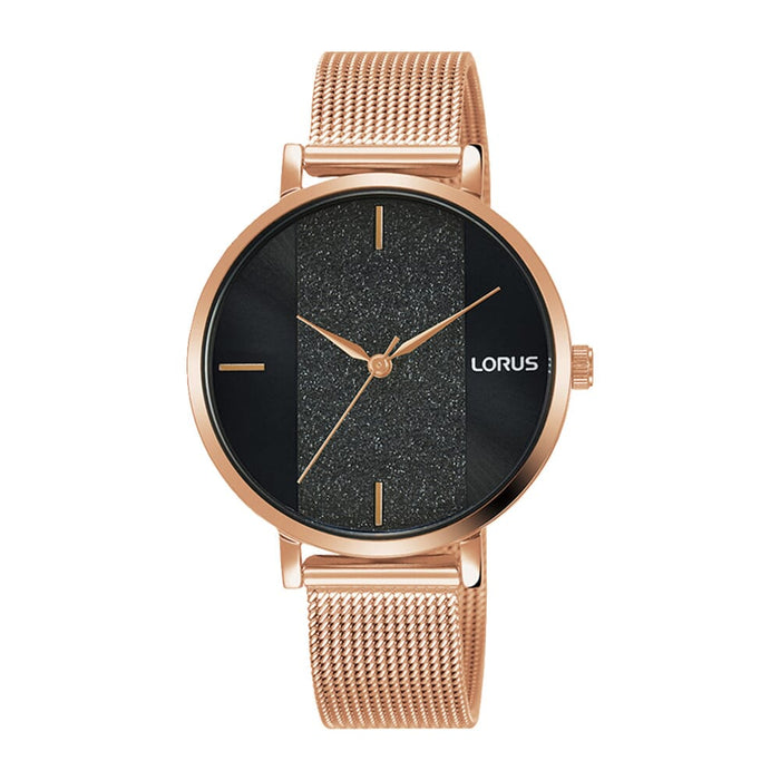 Lorus Black sunray dial stainless steel watch for women RG210SX9