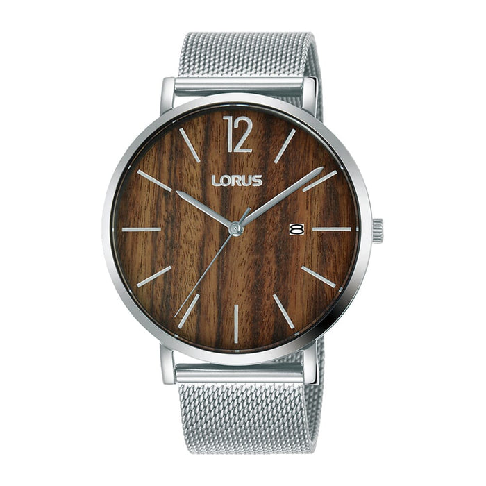 Lorus Brown wood dial stainless steel watch for men RH995MX9